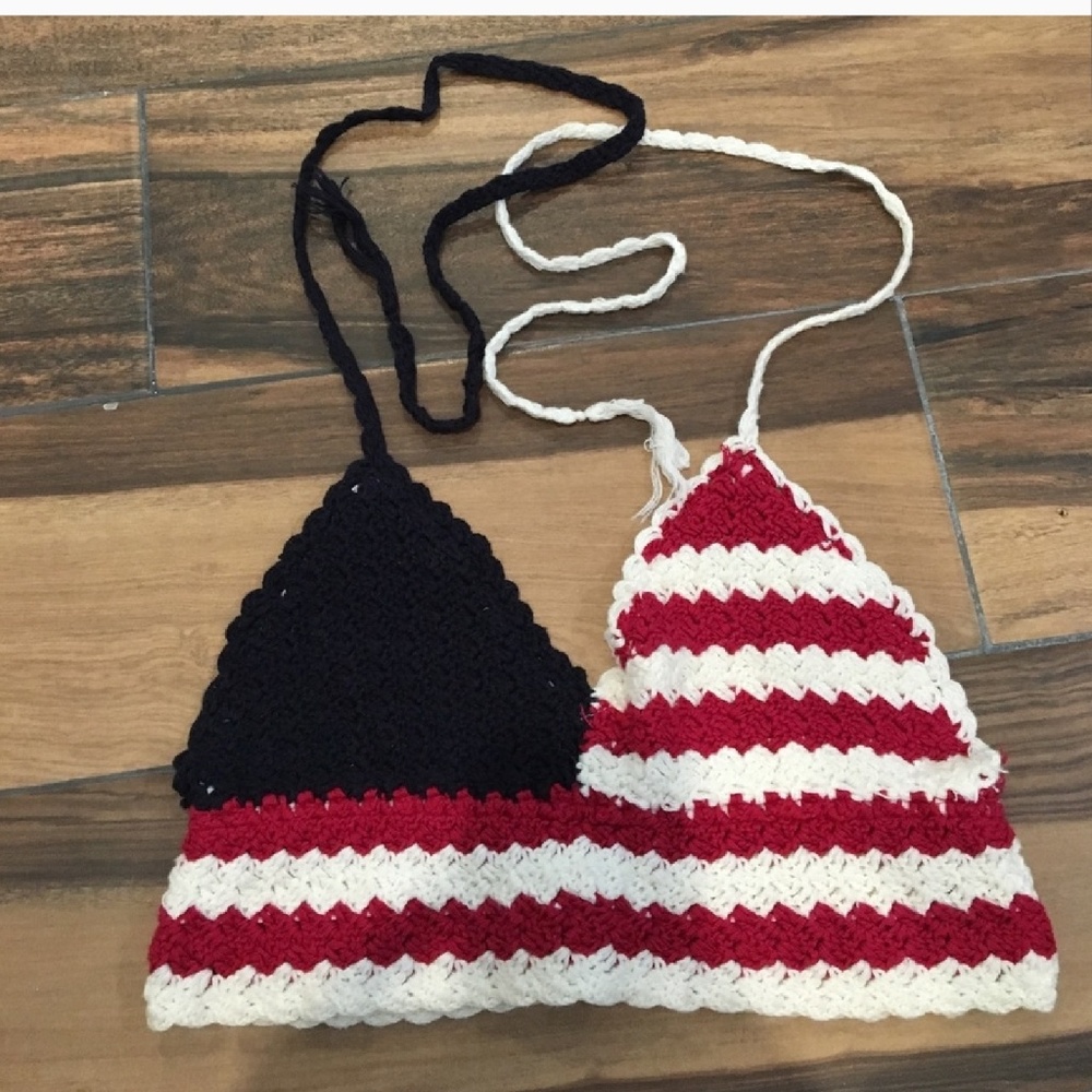 Crochet American flag bikini top sz small